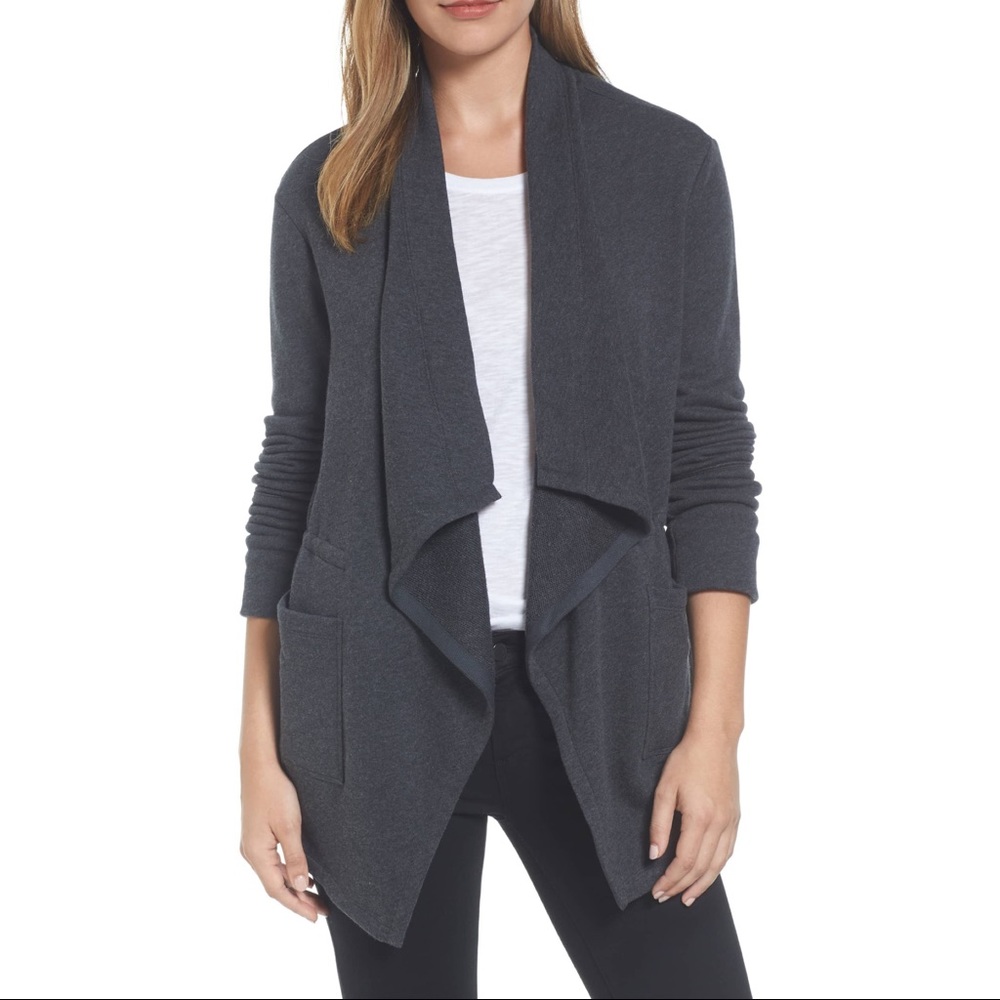 Caslon Asymmetrical Drape Collar Terry Jacket